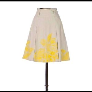 Anthropologie Floreat Longwood Embroidered Skirt Khaki and Yellow Size 2